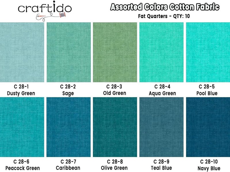 craftido - 11 Options Solids with Tweed Tonals-Assorted Color Cotton Quilting Fabric Bundles 10pcs Fat Quarters 18"x21"-Medium Weight 5.2oz-for Quilting, Sewing and Crafts-Midnight Oasis(Greens+Blues) - Image 4